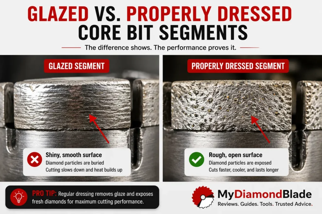 Glazed vs Properly Dressed Core Bits