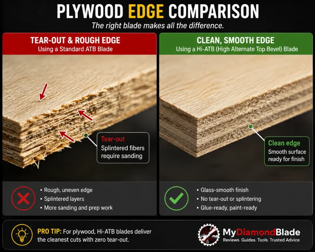 Plywood Edge Comparison Tear Out vs Smooth Finish