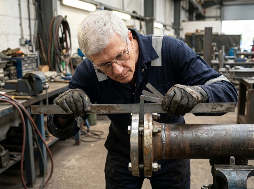 Granite Diamond Blades: Diagnose Problems by Symptom, Not by Replacing the Blade 8 Checking blade flange alignment with a straightedge and feeler gauge