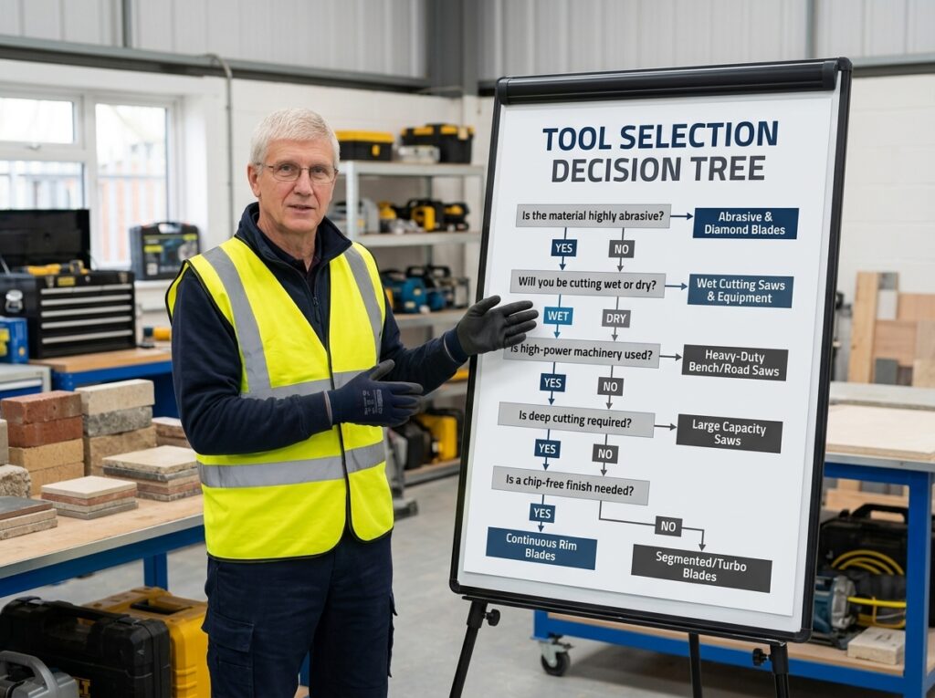 Construction flowchart showing the five questions