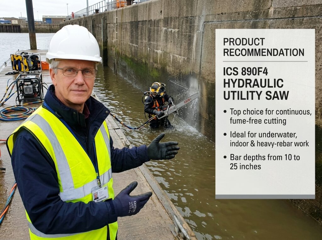 Cutting concrete wall underwater