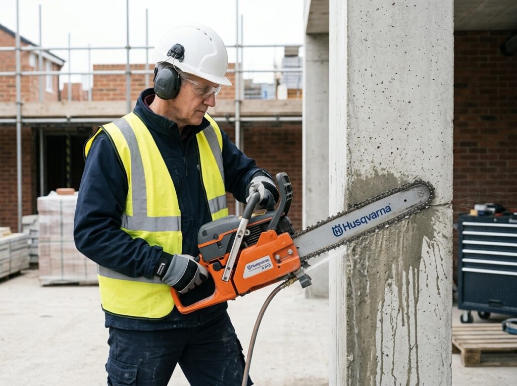 Husqvarna concrete cutter in action